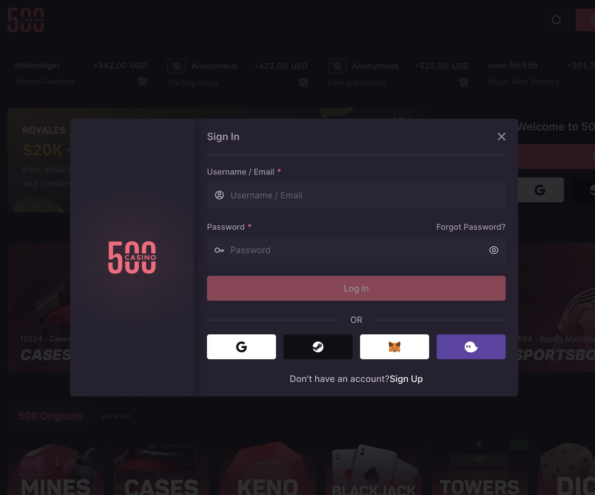500 casino Gameplay